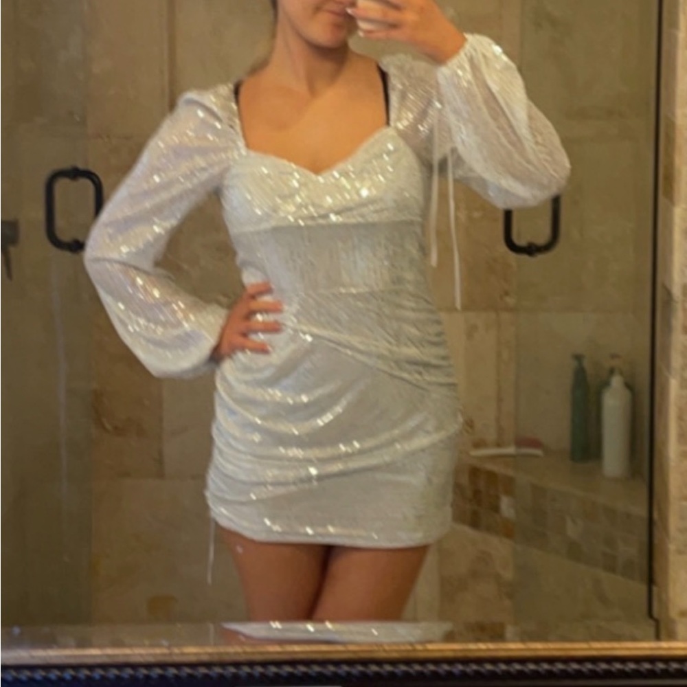 Silver sequin mini dress